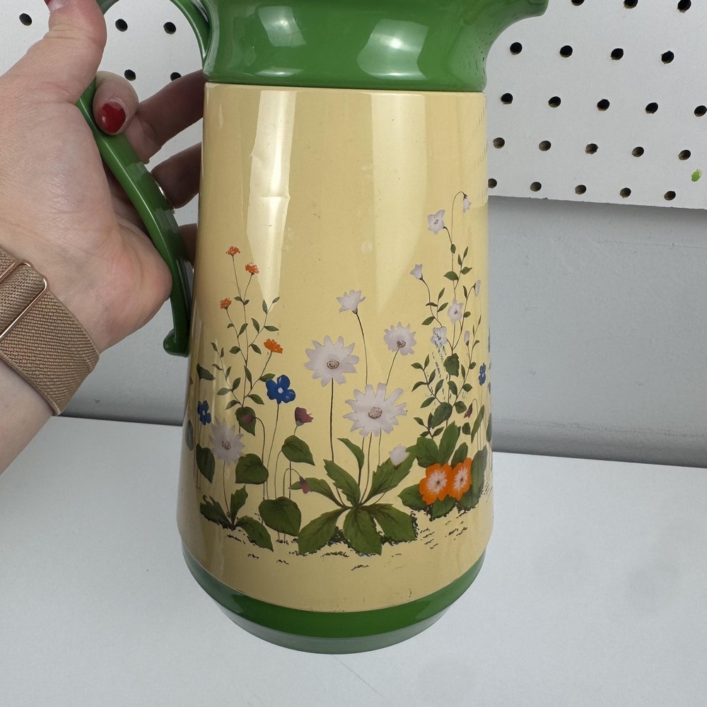 Vintage Interpur‎ Floral Vacuum Flask Beige Green Insulated Thermos Carafe - Picture 8 of 15